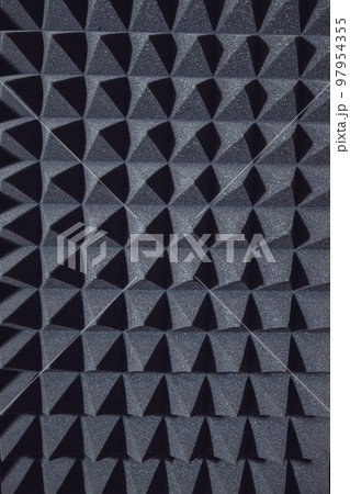 Black soundproof wall with acoustic dampening foam. Soundproof room in professional sound recording studio 97954355
