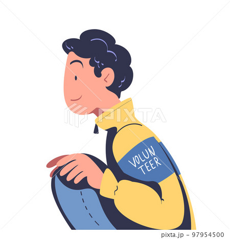 Young Man Volunteer Sitting with Bended Legs Side View Vector Illustration 97954500