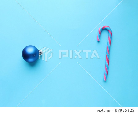 Merry Christmas card. Candy cane and Christmas Bauble . Merry Christmas card. Candy cane and Christmas Bauble . 97955325