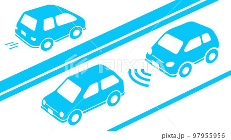 自動運転により車間距離を保っている車のイラスト 97955956