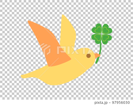 クローバーをくわえた鳥のイラスト 97956030