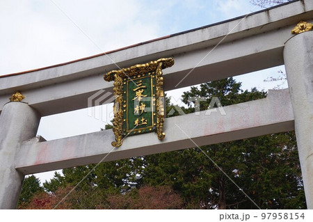 三峯神社　神社　秩父三社　三ツ鳥居　明神型鳥居　オオカミ　神犬 97958154