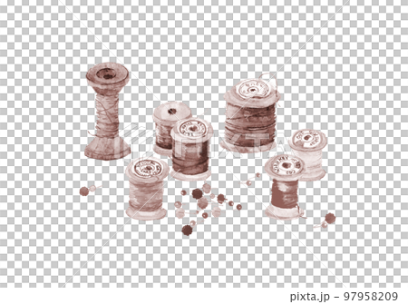 年度活動針紀念圖像繞線和針棕褐色調插圖[水墨畫風格水彩]白色背景透明背景 97958209