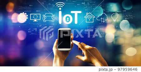 IoT theme with person using smartphone 97959646