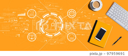 Smart industry concept with computer keyboard and office items 97959691