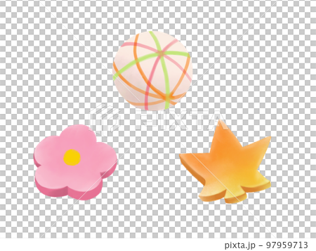 可愛裝飾豆腐（球形、花形、楓葉形）的寫實水彩插圖集 97959713