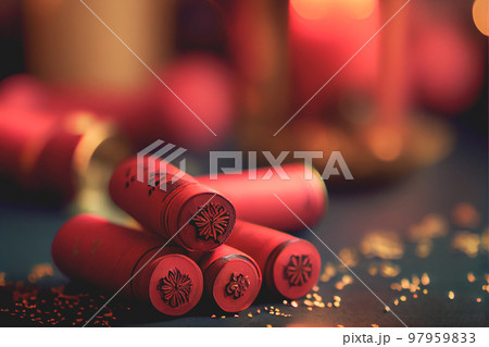 Chinese New Year Festival background and decorations Firecrackers. 3D illustration 97959833
