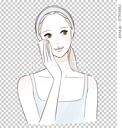 Smiling woman taking care of her skin with cotton Smiling woman taking care of her skin with cotton 97959862