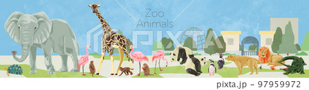 動物園の動物大集合手描き水彩風イラスト 動物園の動物大集合手描き水彩風イラスト 97959972