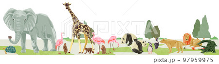 動物園の動物大集合手描き水彩風イラスト 97959975