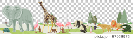 動物園の動物大集合手描き水彩風イラスト 97959975