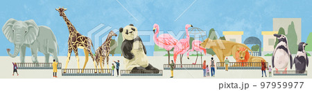 動物園の動物大集合手描き水彩風イラスト 動物園の動物大集合手描き水彩風イラスト 97959977
