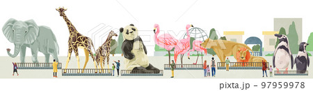 動物園の動物大集合手描き水彩風イラスト 97959978