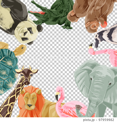 Zoo animals large collection frame hand drawn watercolor style illustration 97959982