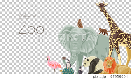 動物園動物大集合框架手繪水彩風格插圖 動物園動物大集合框架手繪水彩風格插圖 97959994