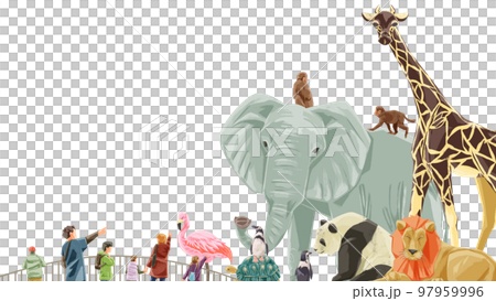 Zoo animals large collection frame hand drawn watercolor style illustration Zoo animals large collection frame hand drawn watercolor style illustration 97959996