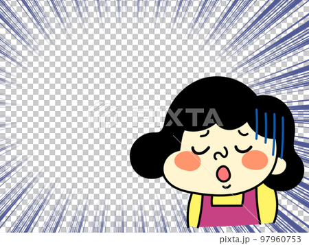 Comical female character illustration material with concentration line and sad expression 97960753