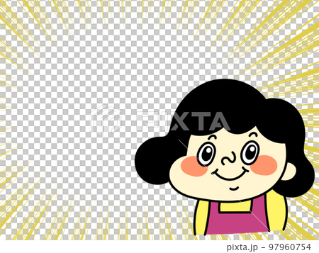 Comical female character illustration material with concentration line and smile 97960754