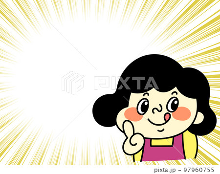 集中線と指さしポーズのコミカルな女性キャラクターイラスト素材 集中線と指さしポーズのコミカルな女性キャラクターイラスト素材 97960755