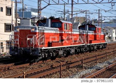 山陽線を走るDD51重連ハンドル訓練列車 97961105