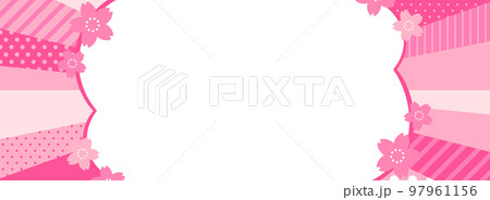 ポップな集中線と桜の背景・フレーム素材／ピンク（横長　バナー向け） 97961156