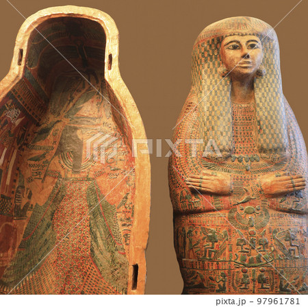 Egyptian wooden painted sarcophagus 97961781