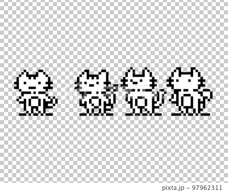 Pixel cartoon 1bit cat characters. 97962311