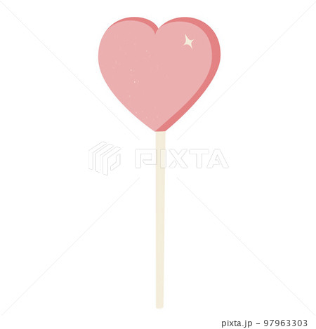 Lollipop Heart Candy Valentine's Day. Vector stock illustration. groovy hippie 60s 70s retro style. Isolated on a white background. 97963303