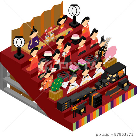 アイソメトリックな雛人形の七段飾りのイラスト 97963573