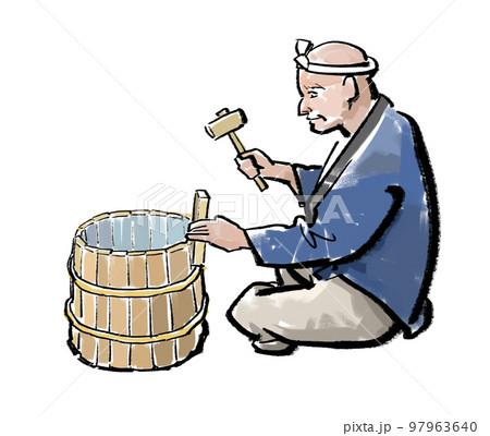 タガを締める桶屋-カラー 97963640