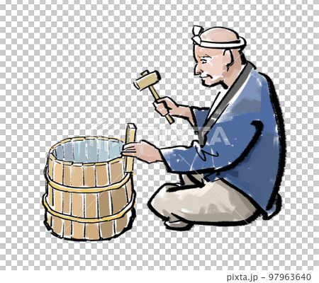 タガを締める桶屋-カラー 97963640