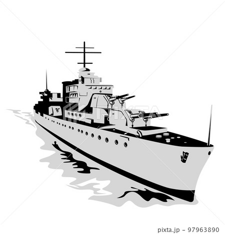 World War Two Fletcher Class Torpedo Boat Destroyer Isolated Retro 97963890