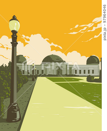 Griffith Observatory on the Slope of Mount Hollywood Los Angeles California WPA Poster Art 97964046