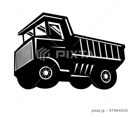 Haul Truck or Rigid Dump Truck Retro Woodcut Style Black and White 97964050