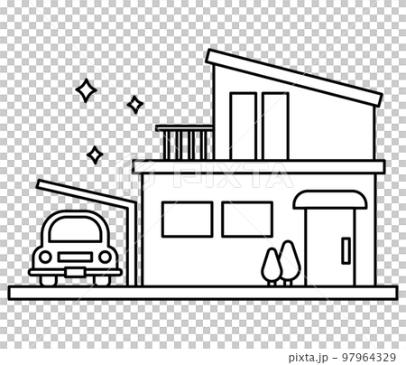 念願の2階建のマイホーム 線画ベクターイラストのイラスト素材 