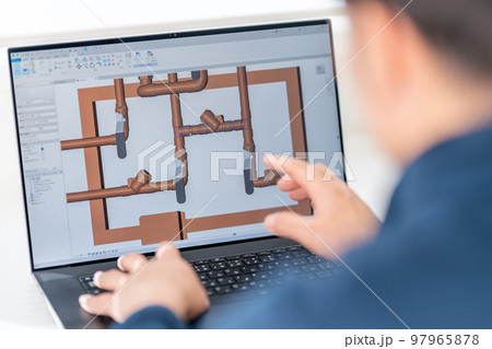 三次元CAD　立体的　3DCG　建築設備設計　電子混合水栓　ビジネスマン 97965878