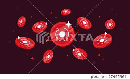 Render Token (RNDR) coins falling from the sky. RNDR cryptocurrency concept banner background. 97965961
