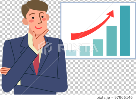 Smiling businessman looking at a rising graph - Stock Illustration ...