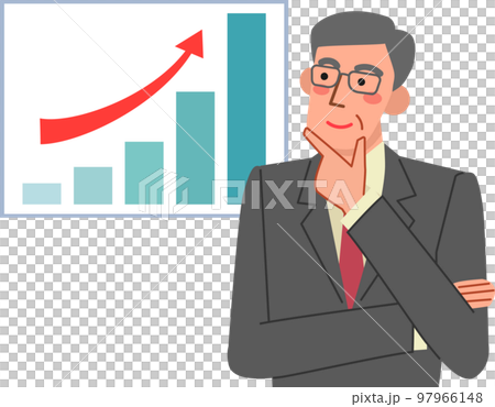 Smiling businessman looking at a rising graph - Stock Illustration ...