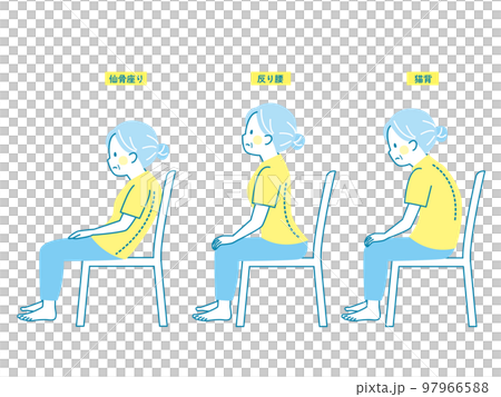 シニア女性の座った悪い姿勢のイラストセット 97966588