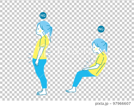 Illustration set material of a woman with bad posture 97966607