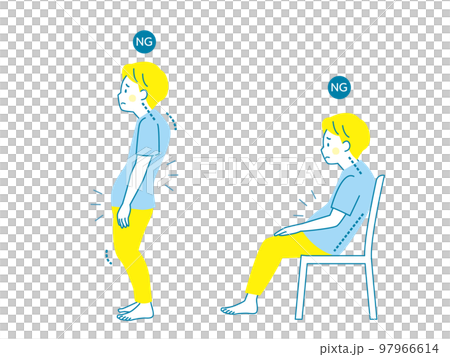 Illustration set material of a man with bad posture 97966614