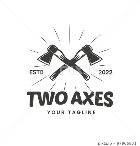 Vintage double crossed ax throwing logo, retro style outdoor adventure emblem, badge, design element, logotype template. vector illustration, symbol, template 97966931