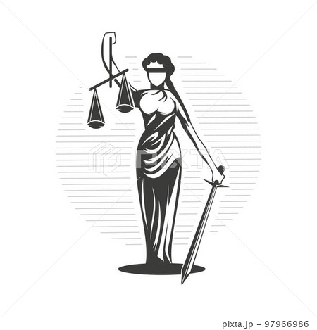 Woman justice illustration Justice symbol design- Woman holding scales and sword. 97966986