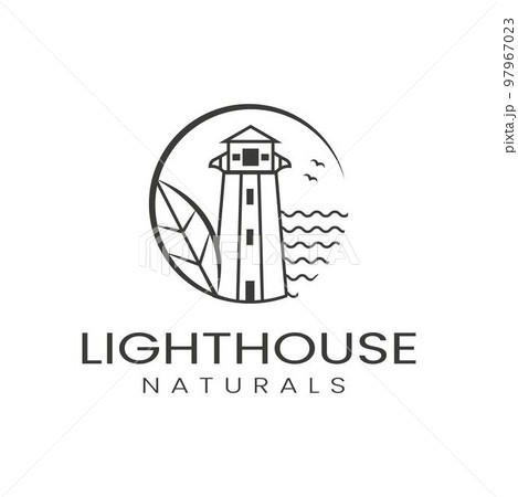 Natural leaf lighthouse illustration design logo, sea vector, icon, symbol, garage, template 97967023