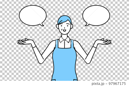 一位穿著帶氣球的圍裙並進行比較的高級女性 97967175