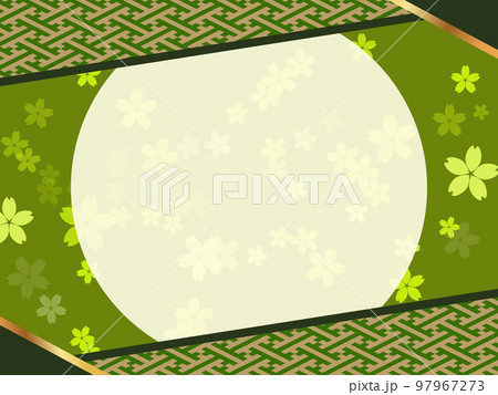 抹茶をイメージしたグリーン系の和風背景素材、ベクターイラスト。 97967273