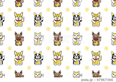 Lucky cat with bulldog, corgi, Yorkshire pattern 97967366