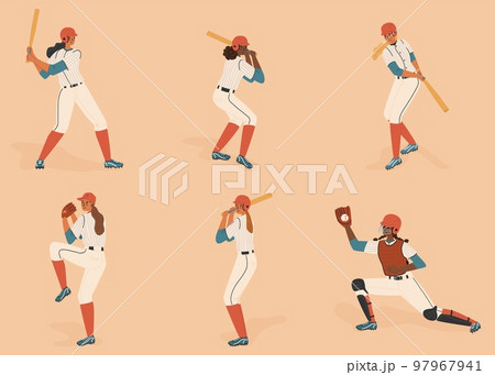 Set Baseball Players Pitcher Batter Catcher Stock Vector (Royalty