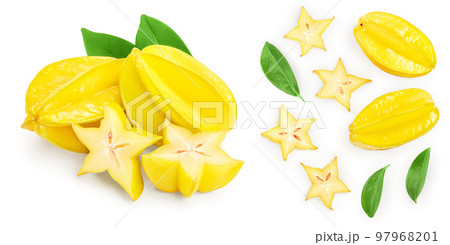 Carambola or star-fruit isolated on white background with copy space for your text. Top view. Flat lay Carambola or star-fruit isolated on white background with copy space for your text. Top view. Flat lay 97968201